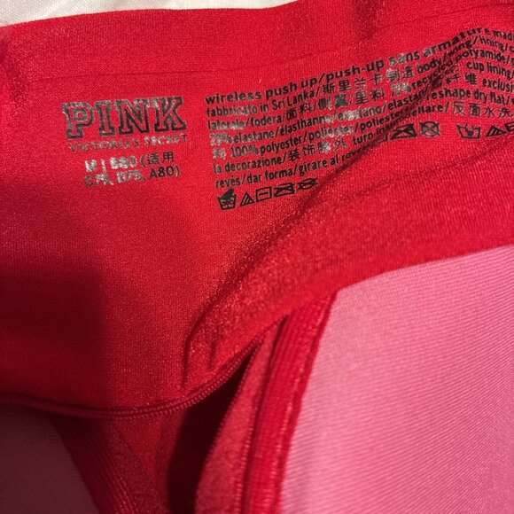 victoria's secret pink Solid red wireless push up bra Medium - Picture 3 of 3